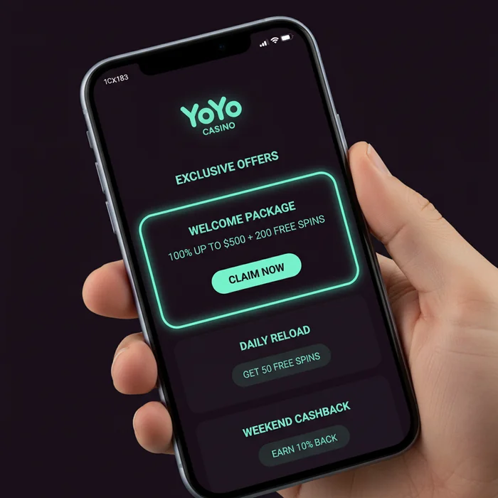 YoYo bonus page — welcome package, wagering requirements and promo code entry