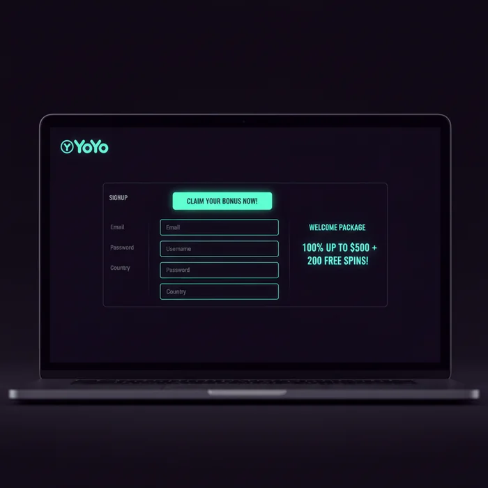 YoYo registration form — account creation with email and password fields